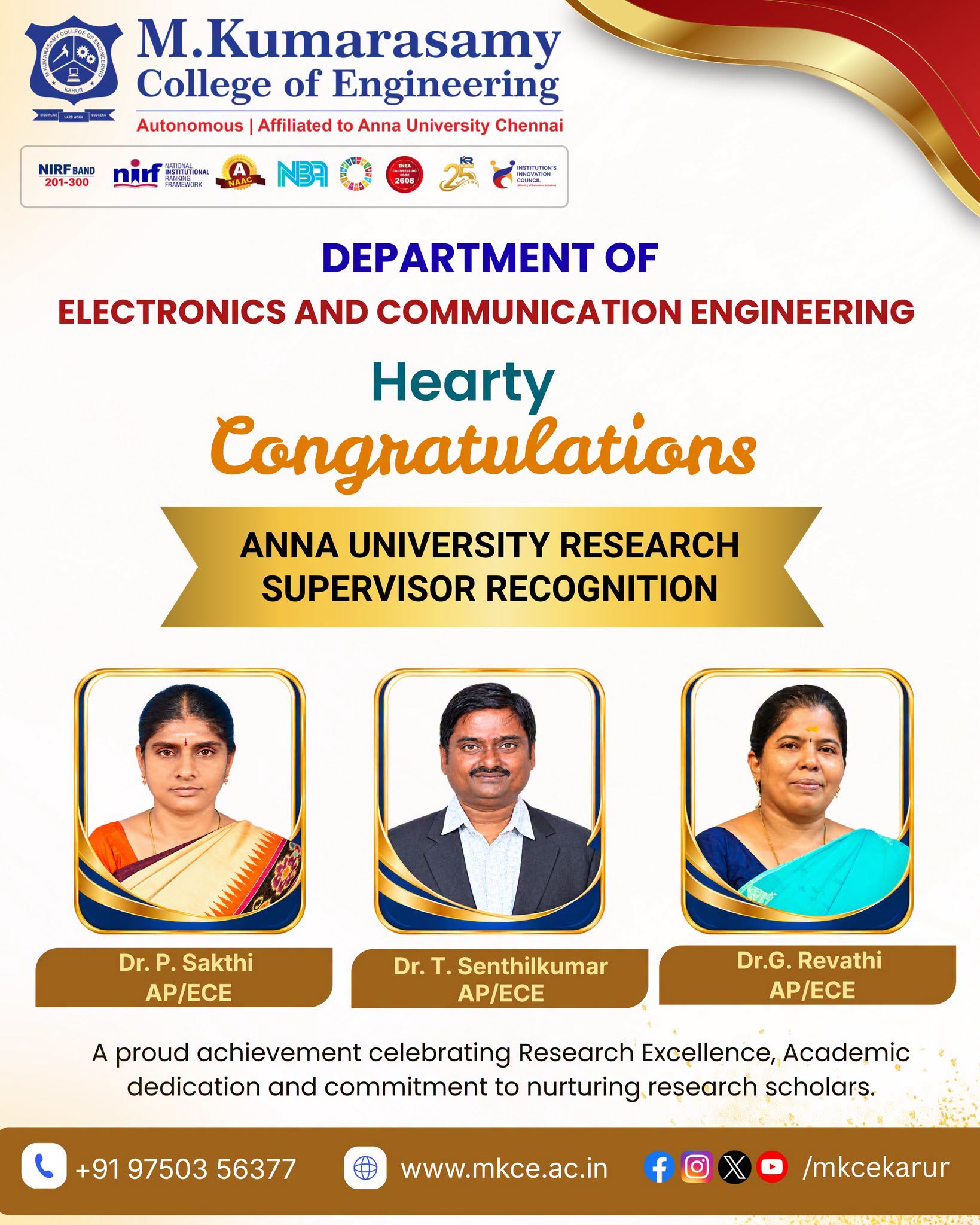 A proud moment for the ECE Department and the entire MKCE community